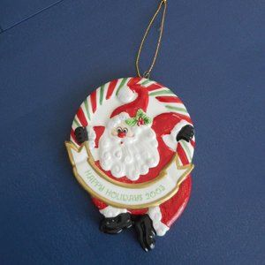 Fitz and Floyd 2003 Happy Holidays Santa Ornament, Double Sided